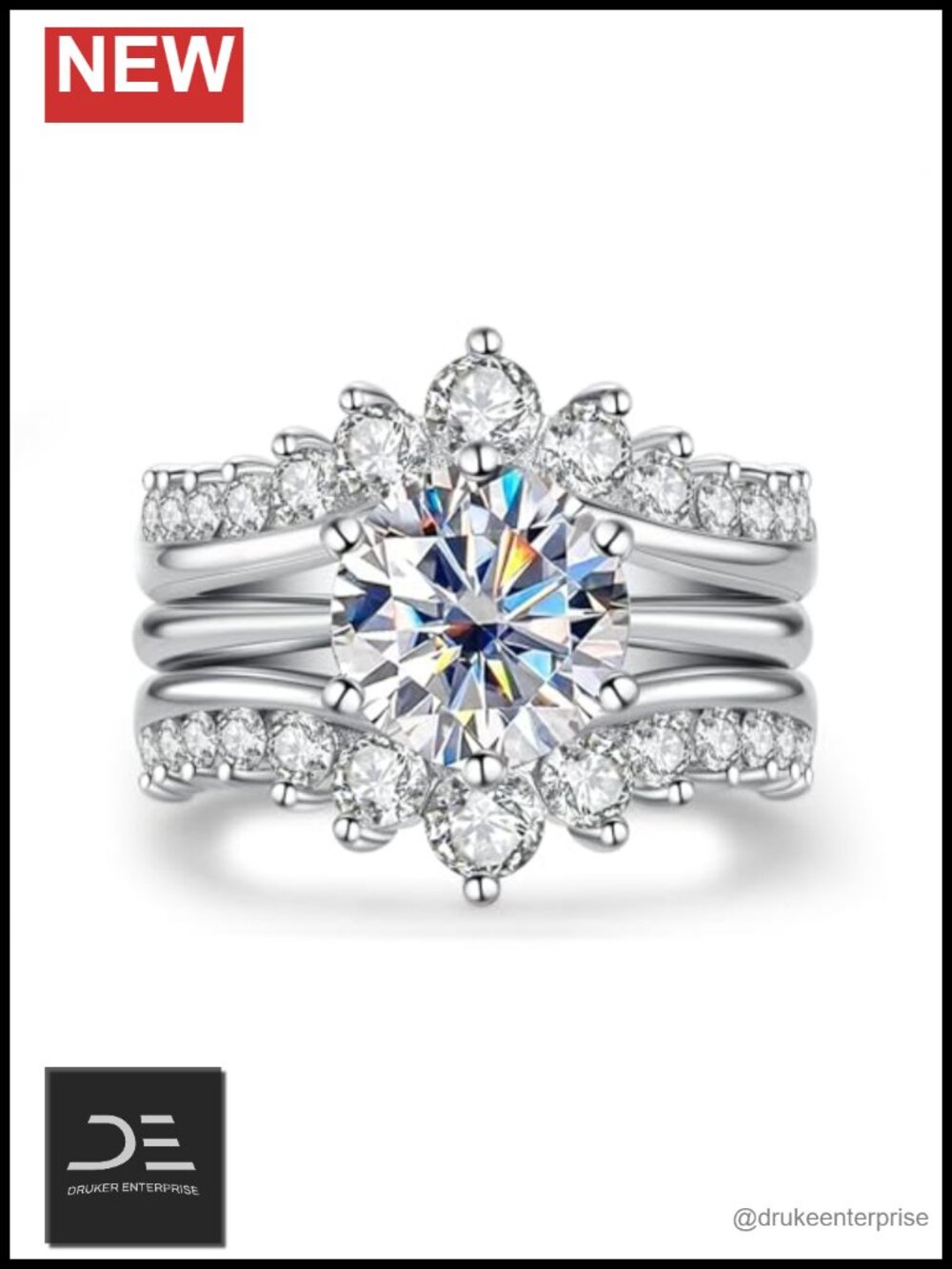 Moissanite Engagement Ring Bridal Set 4.52cttw 3CT D Color VVS1 925 Sterling